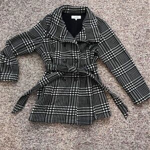 Cynthia Rowley Black and White Plaid Trench Coat